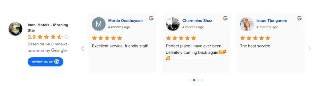 Google reviews for Inani Hotels