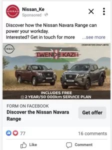 Nissan Facebook Ad for Kenya - Africa designed by Chilli Media