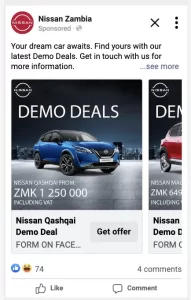 Facebook Ads design Carousel for Nissan Zambia for Motus East Africa by Chilli Media