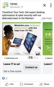 Facebook ads designed for IT company TS TECH by Chilli Media