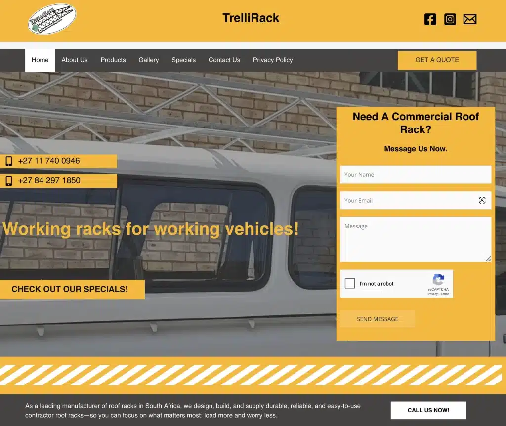 Trelli Rack website design